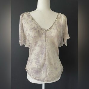 METALLIC SILK TWELFTH STREET BY CYNTHIA VINCENT SHEER BLOUSE W/ RHINESTO…